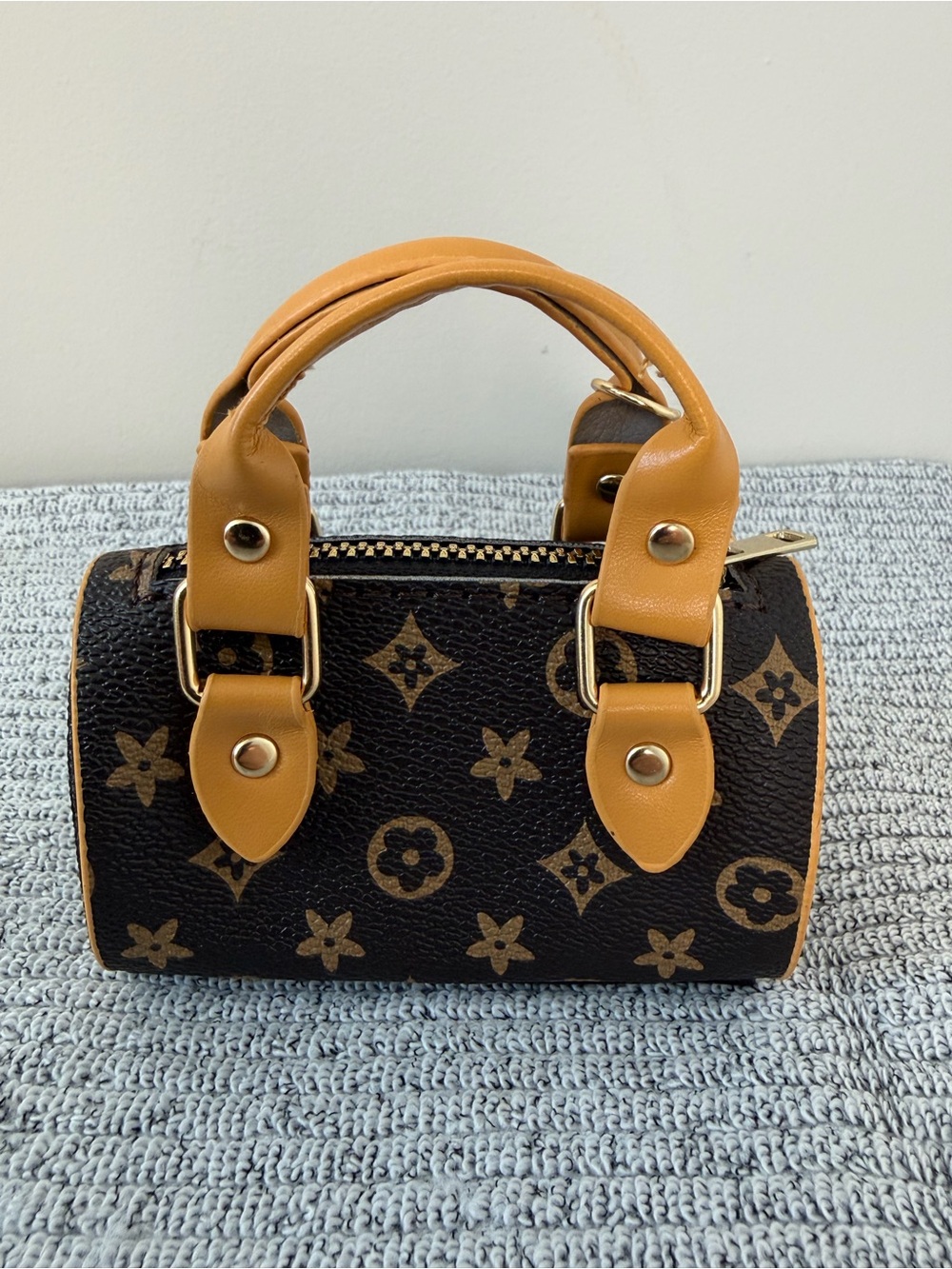 Mini Monogram Barrel Bag Charm/ Micro Duffle Keychain Accessory